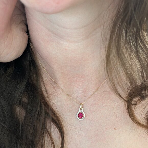 Rubellite Tourmaline Pendant in Solid 14K Gold with Natural Diamond Accents - Picture 5 of 11